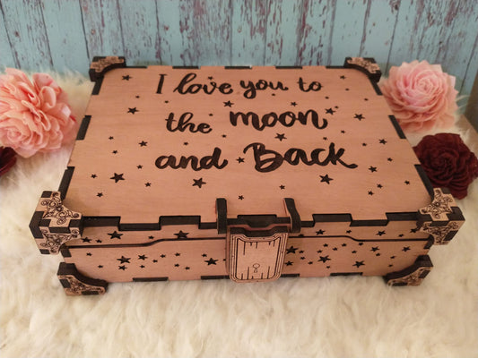 "I Love You to the Moon and Back" Wooden Jewelry Box