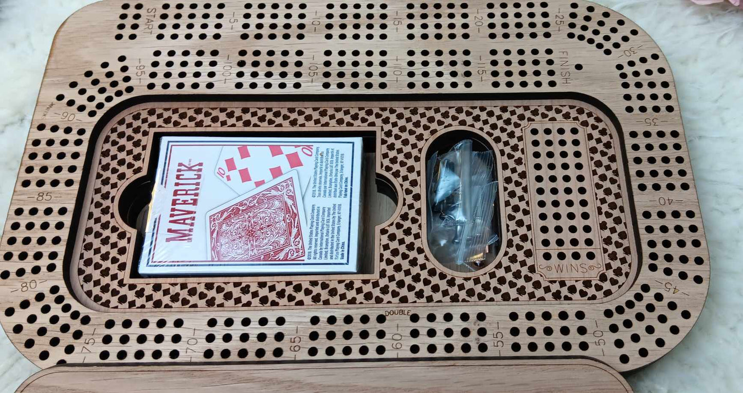 Four-Person Wooden Cribbage Game Board with Storage