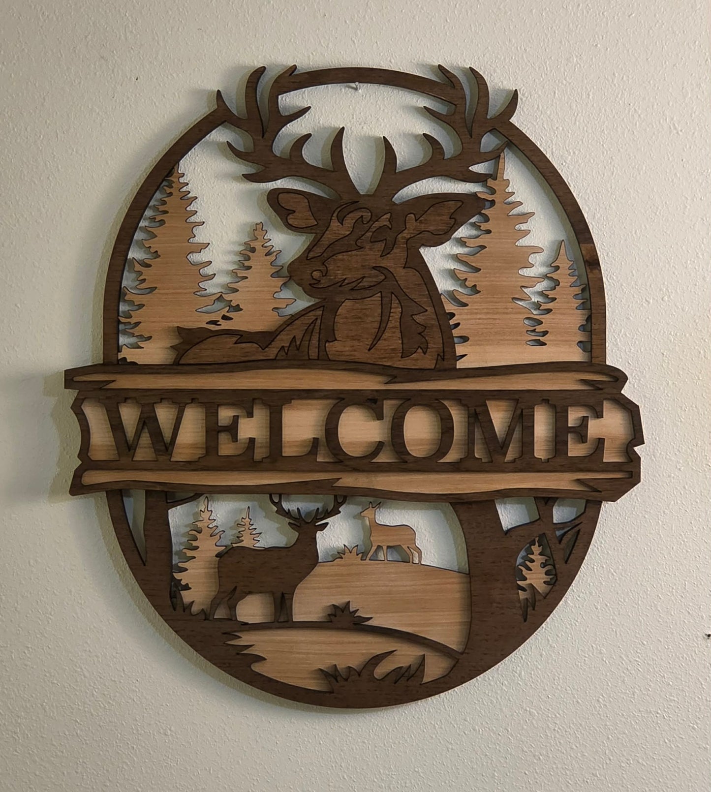 Layered Deer Forest Welcome Sign