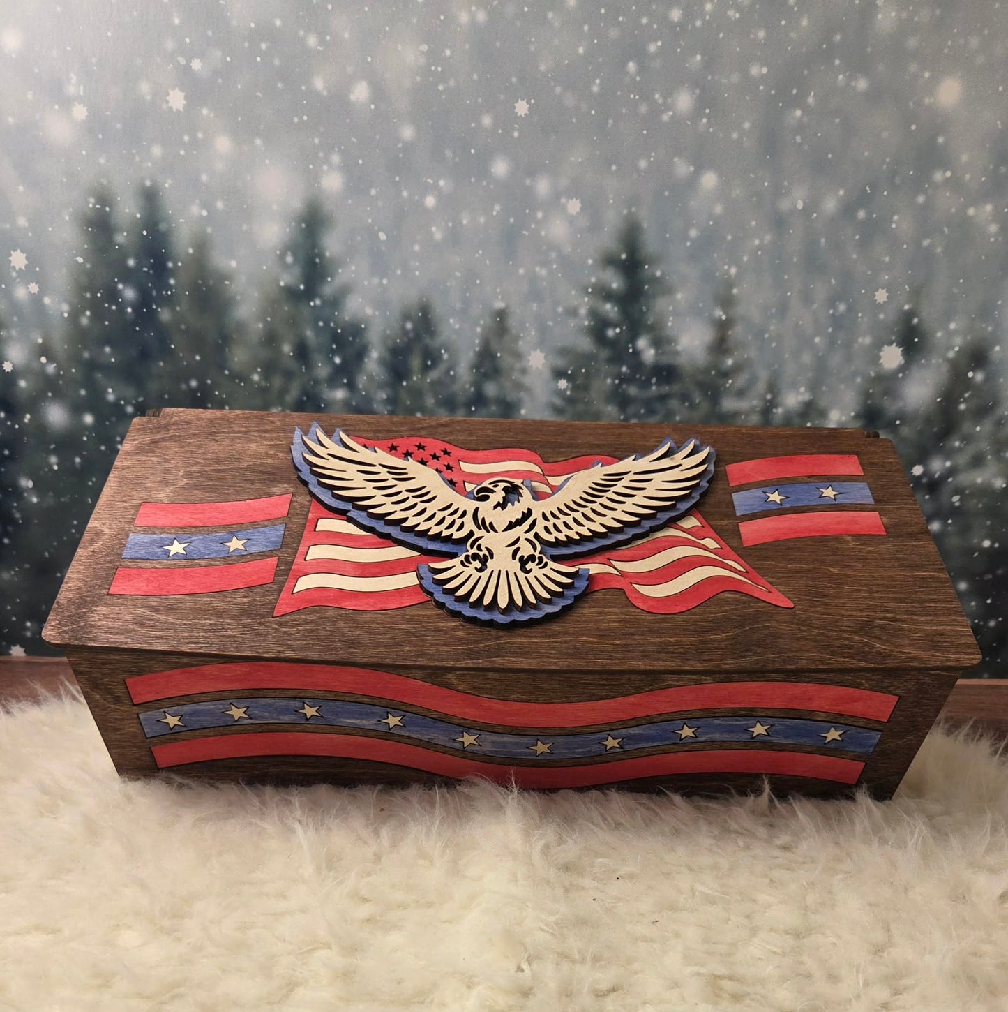 Handcrafted Patriotic Eagle Wood Keepsake Box