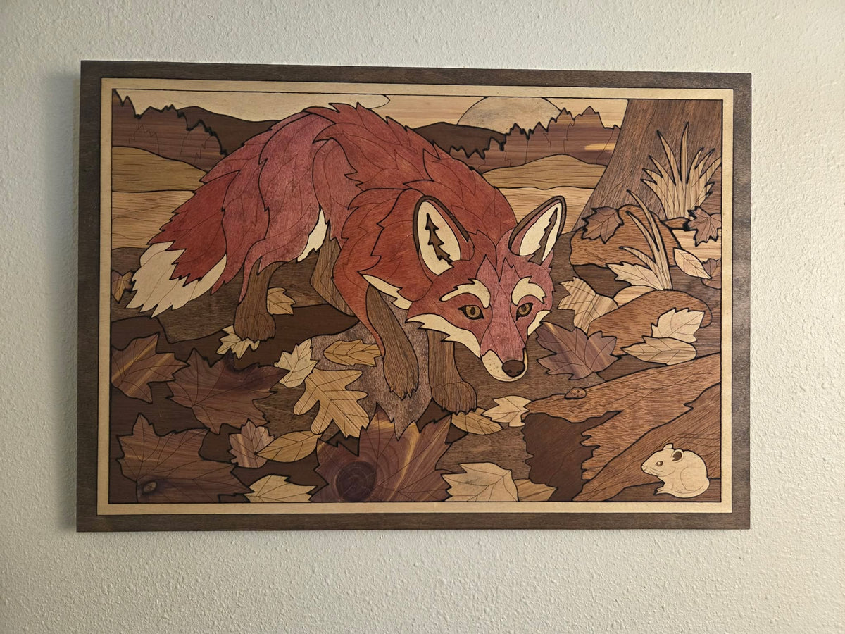 Autumn Fox Wood Inlay Wall Art