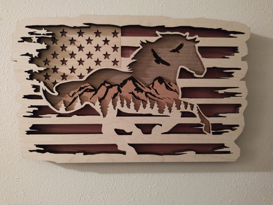 Multi Layered Horse with Flag