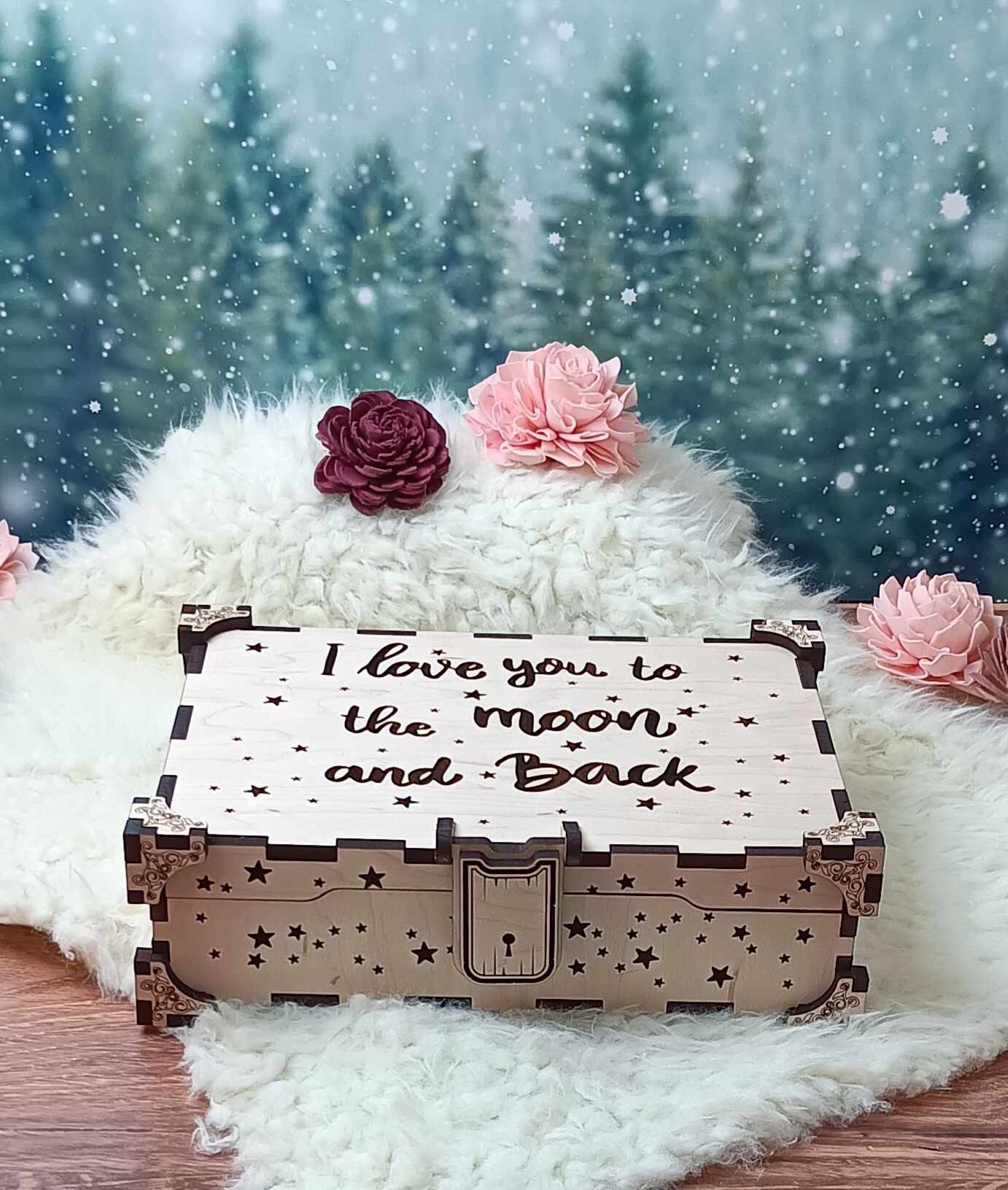 "I Love You to the Moon and Back" Wooden Jewelry Box