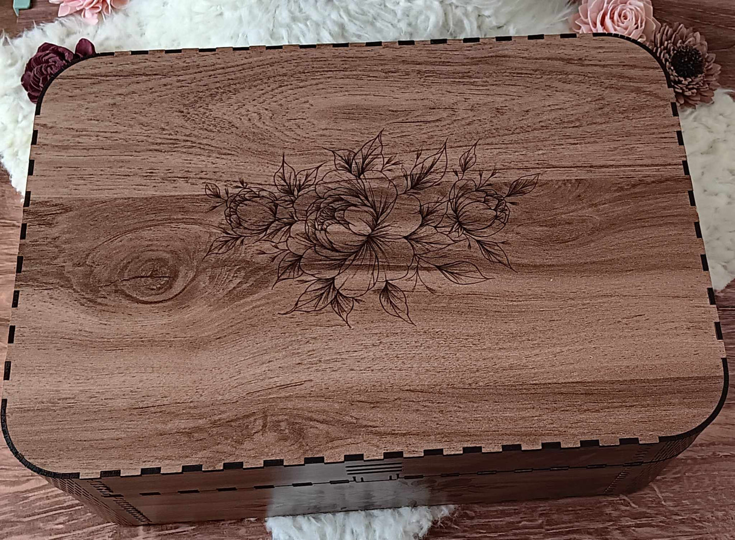 Large Decorative Wooden Box with Velvet Lining
