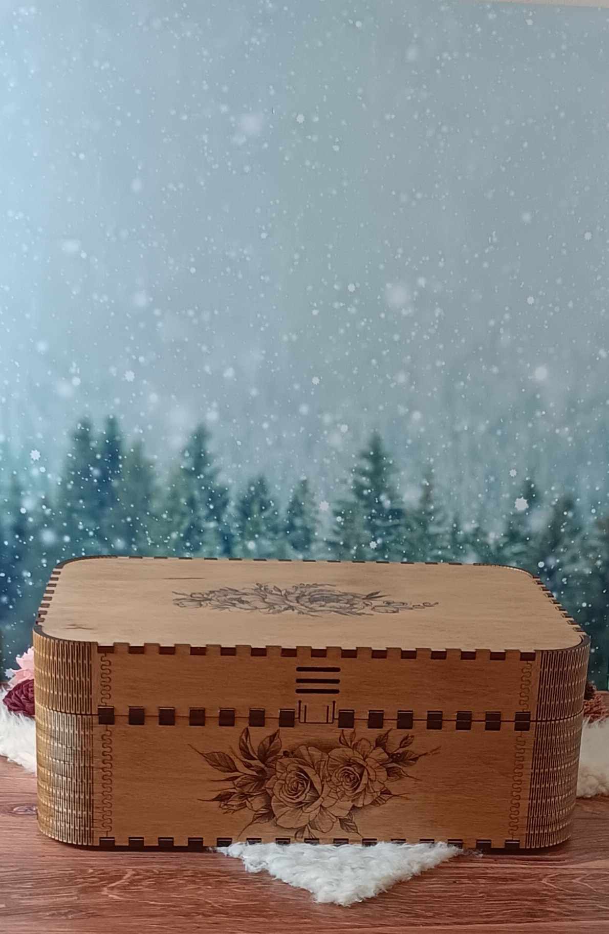 Large Decorative Wooden Box with Velvet Lining