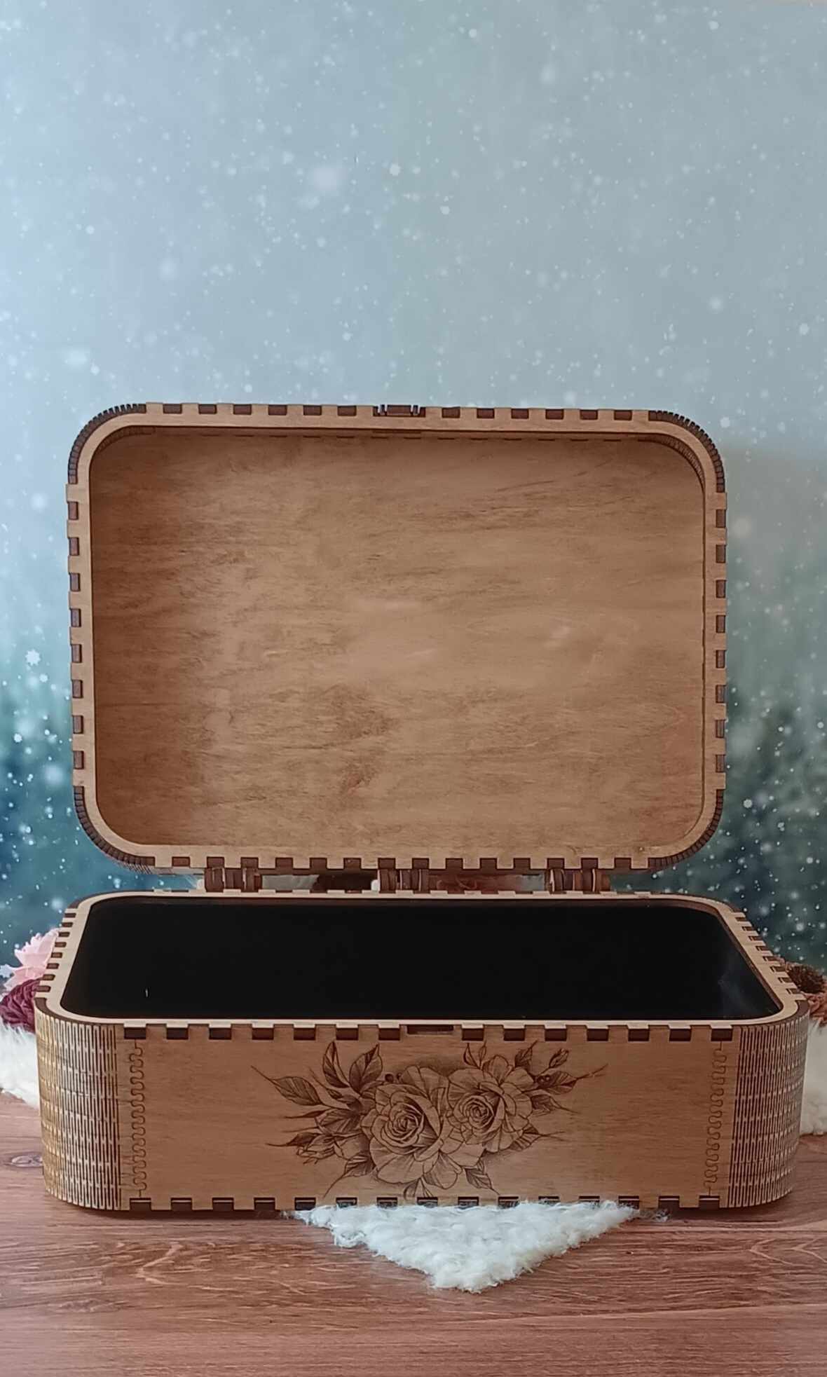 Large Decorative Wooden Box with Velvet Lining
