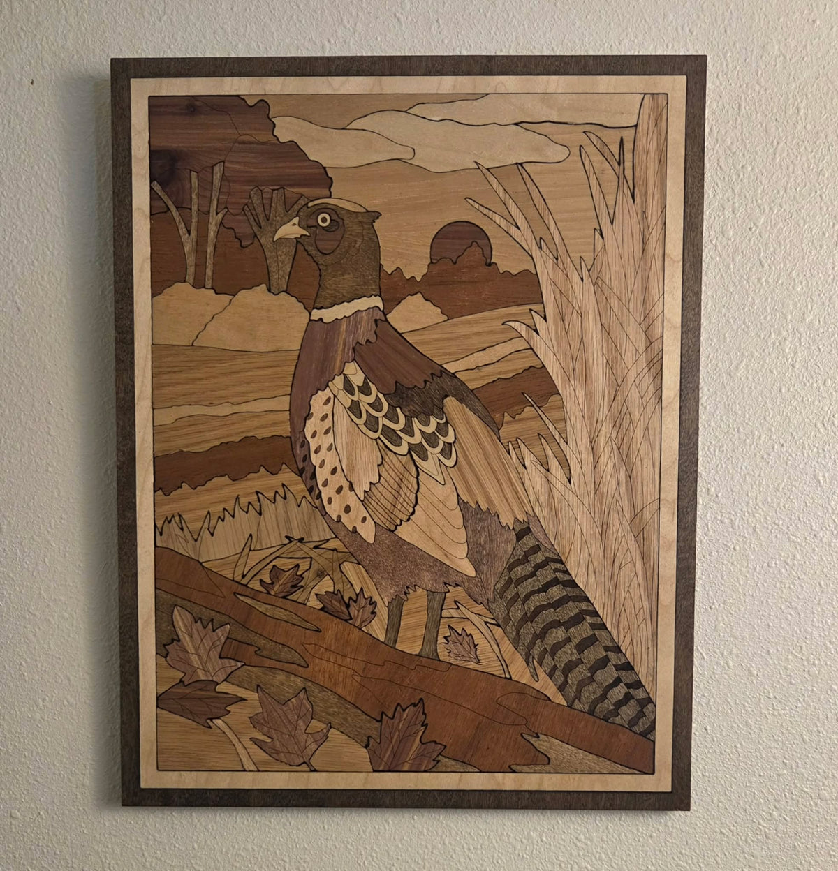 Pheasant in the Fields – Handcrafted Wood Inlay Wall Art
