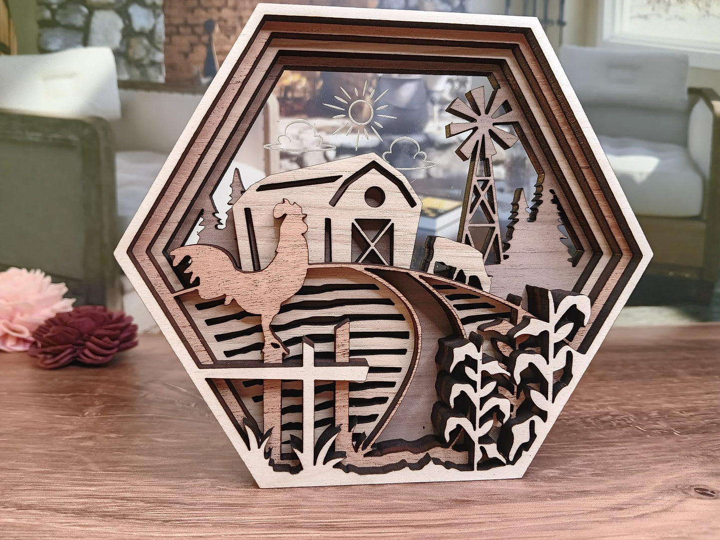 Layered Hexagon Shadow Boxes
