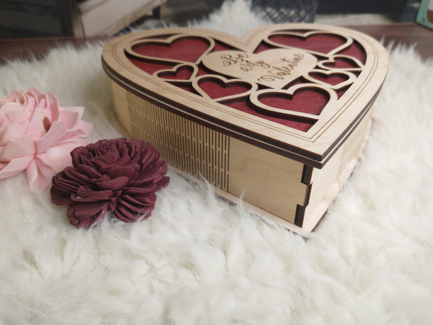 Wooden Heart-Shaped Valentine Box