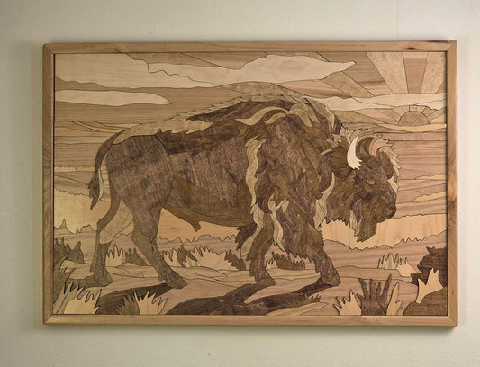 Handcrafted Wood Inlay Bison Wall Art&nbsp;