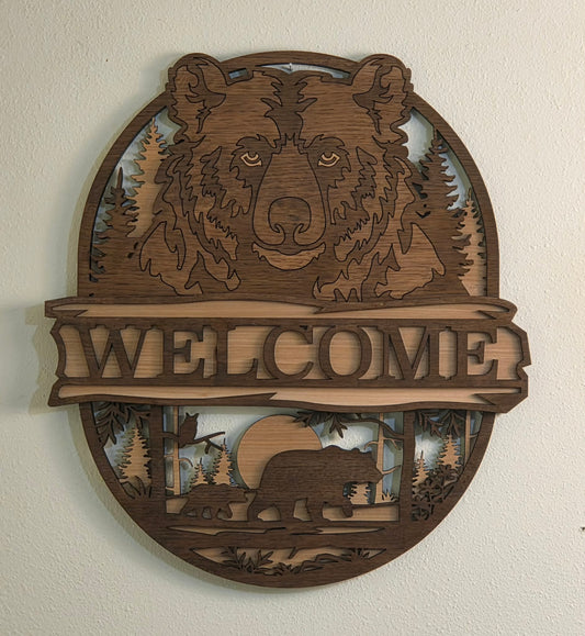 Layered Bear Welcome Sign
