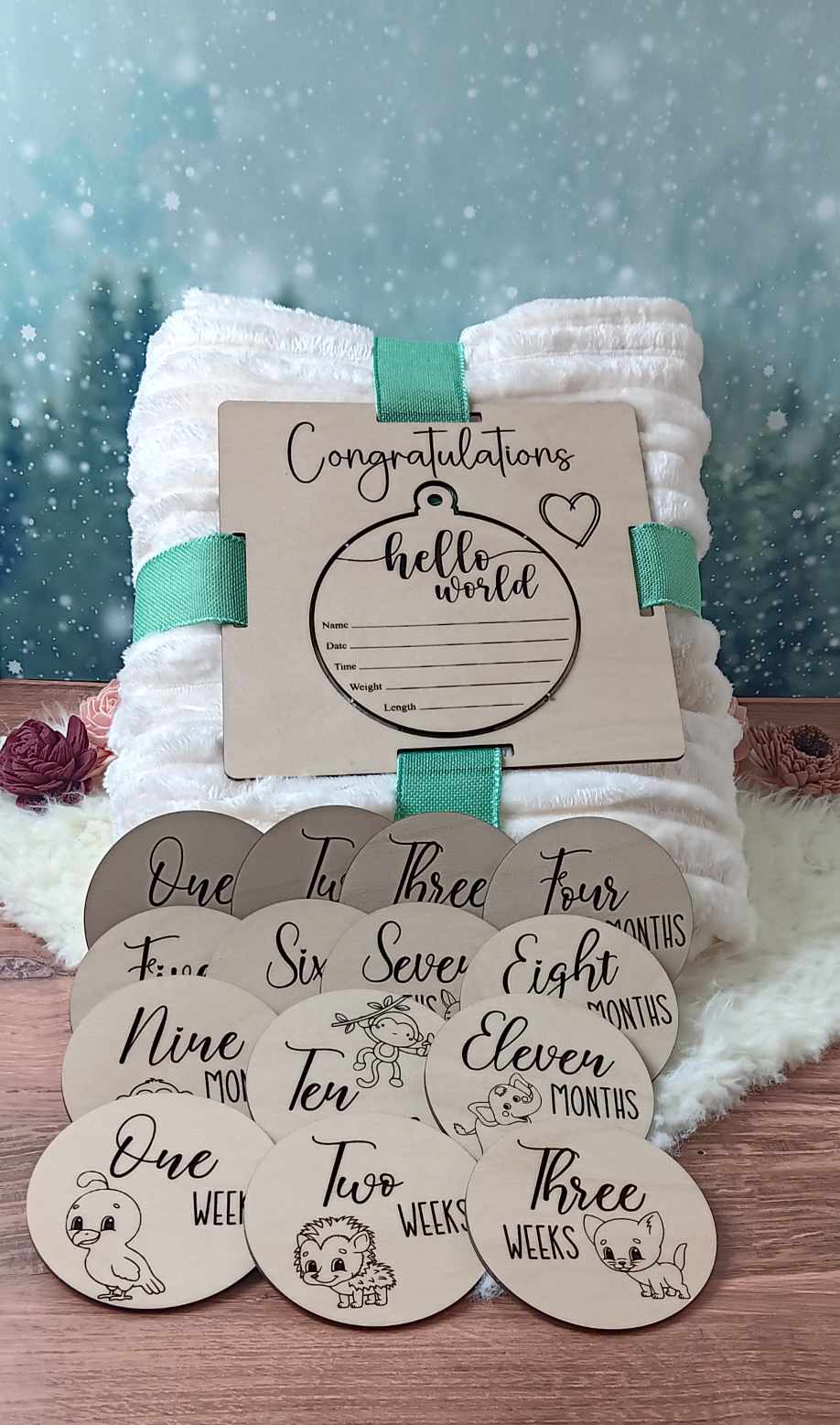 Baby Milestone Blanket and Wooden Marker Set