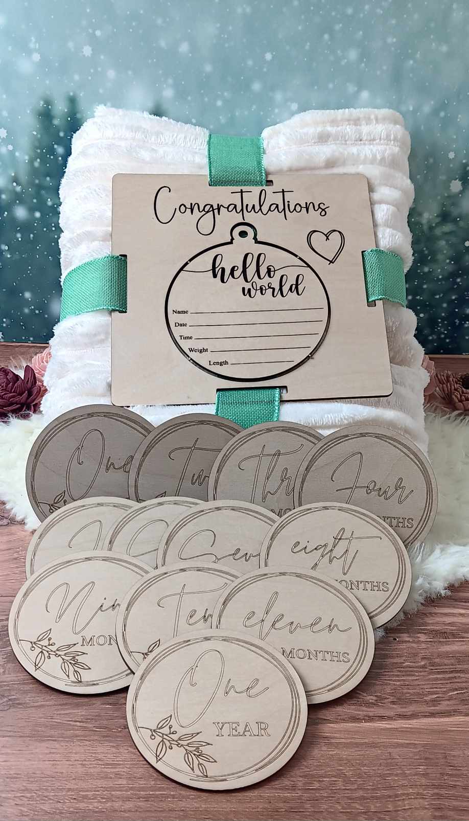 Baby Milestone Blanket and Wooden Marker Set