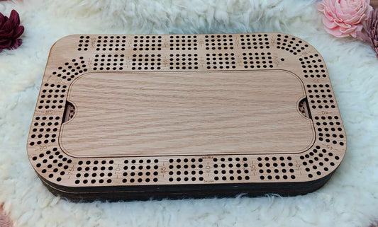 Four-Person Wooden Cribbage Game Board with Storage