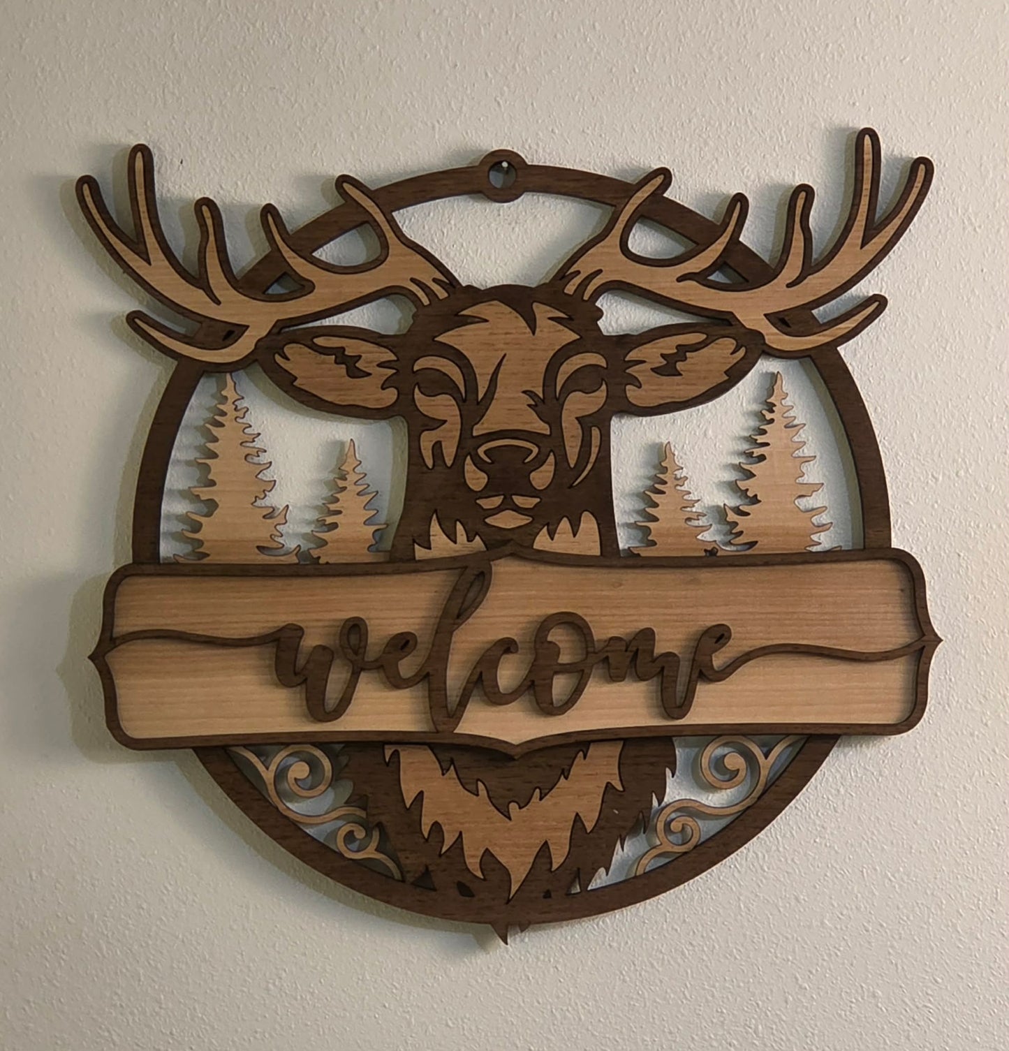 Layered Deer Welcome Sign