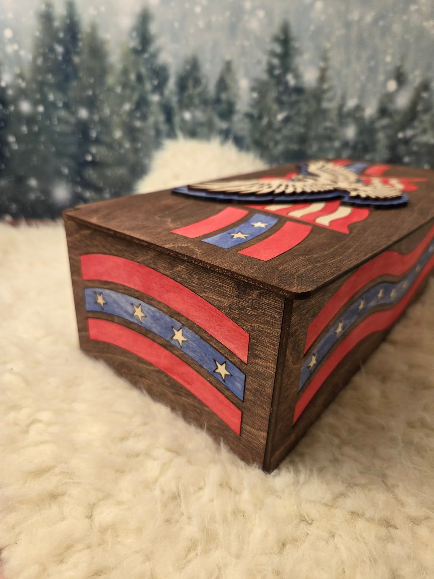 Handcrafted Patriotic Eagle Wood Keepsake Box
