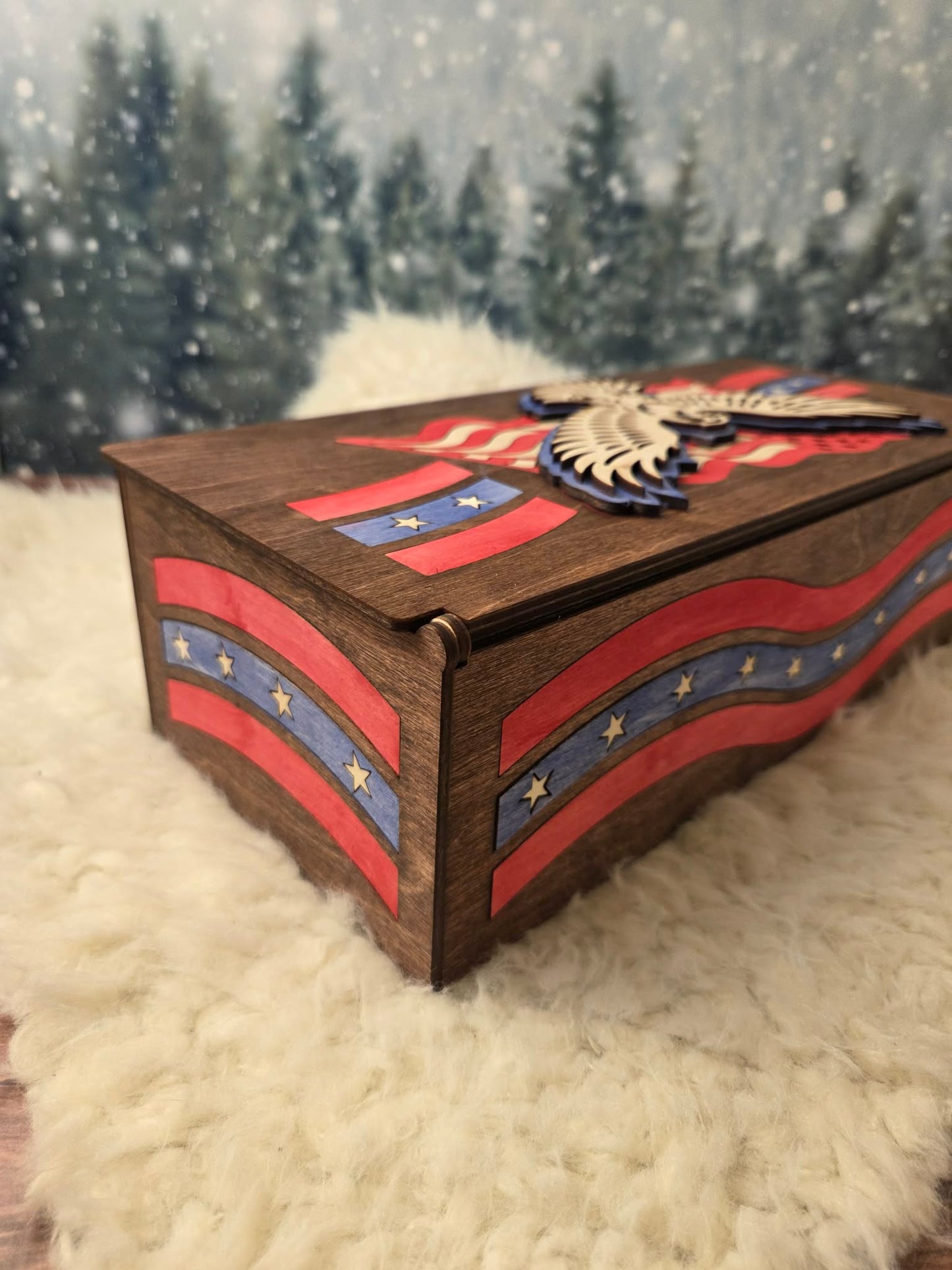 Handcrafted Patriotic Eagle Wood Keepsake Box