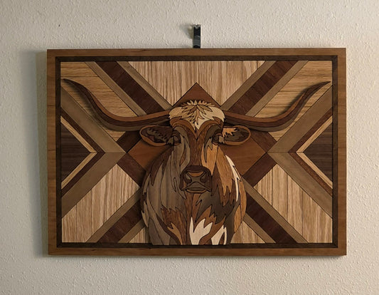 Layered Wooden Longhorn Wall Art